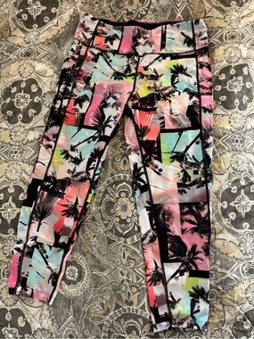 Calvin Klein Black Print leggings with Pink Trim